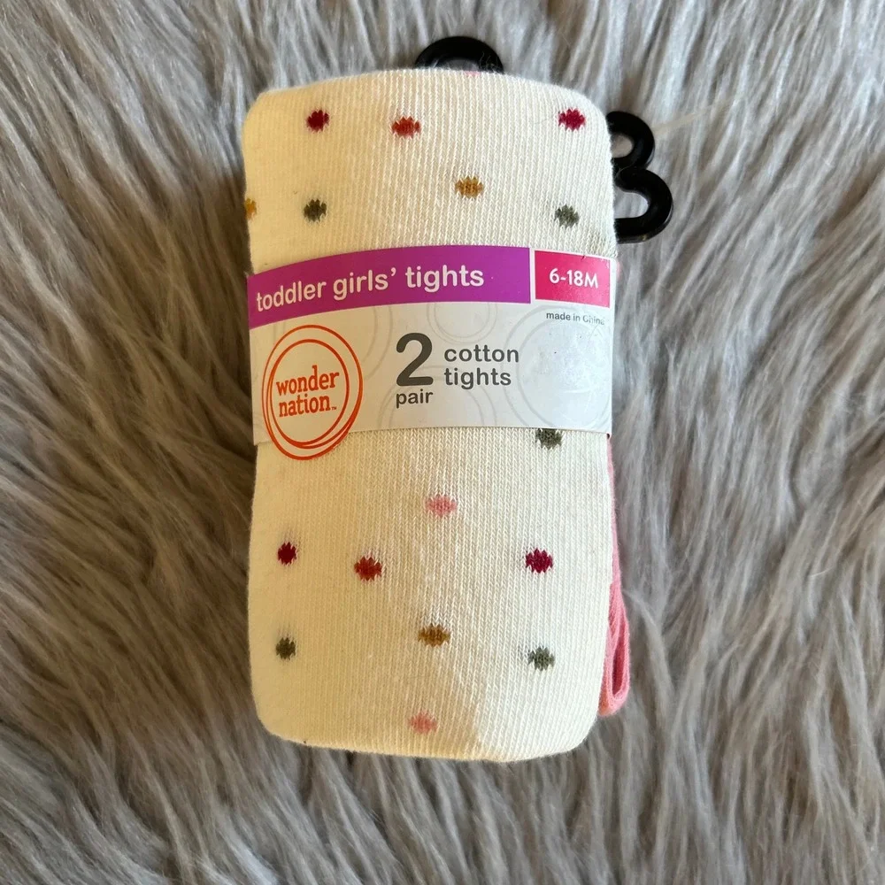 Wonder Nation Cotton Tights Baby Toddler Girls Size 6-18 Months Polka Dot Stripe